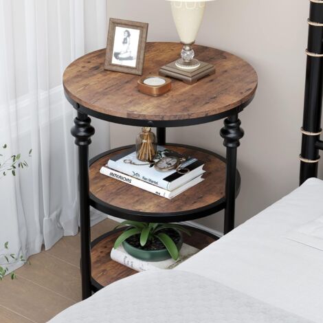 CHOEZON Table D’Appoint Ronde 2 Étagères – Style Industriel Gris Patiné & Noir, Bout De Canapé Ou Chevet Compact