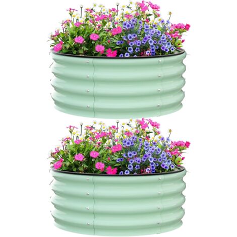 Lot de 2 jardinières surélevées rondes en aluminium de 30cm de haut, 60cm, pour légumes, fleurs, herbes aromatiques – Vert (1/5)