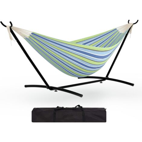 Hamac sur Pied avec Support Charge 227 kg, Hamac avec Sac de Transport pour 1-2 Personnes, Hauteur Réglable pour Jardin, Camping, Voyage, Balcon, Cour,bleu