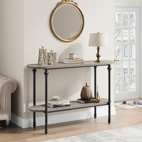Meuble d'Entrée Étroit pour Entrée ou Couloir, Table Console, avec étagère inférieure, 110x30x74cm, Bois et métal, Gris (1/5)