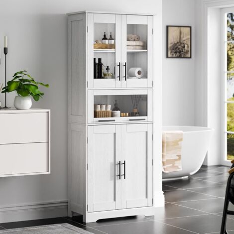 Lunsy – Colonne de salle de bain avec tiroir et placard à double porte – 60x30x170cm – MDF étanche et résistant aux rayures – 5 compartiments réglables