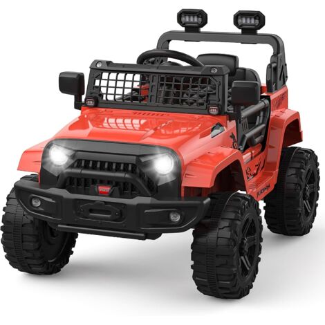 Voiture Électrique Enfant, 12V Véhicule Électrique avec Suspension à Ressort, lumières LED, Bluetooth, 2 Vitesses, Musique pour Garçons Filles Rouge