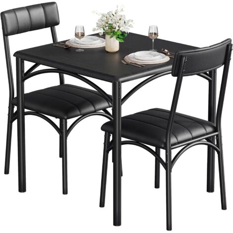 Tables de Salle à Manger pour 2, Table de Salle à Manger Carrée avec 2 Chaises Rembourrées, 3 Pcs Table et Chaises de Cuisine pour Petits Espaces, Appartement, noir (1/5)