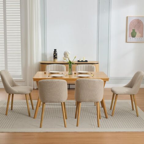 LOT DE 6 - CHAISE DE SALLE A MANGER -Scandinave-Beige - Pieds en bois