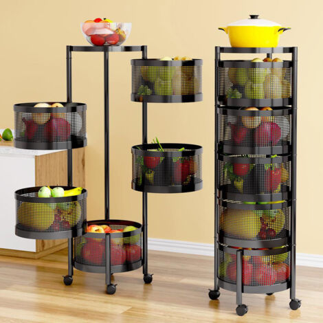 Lunsy – Étagère de rangement rotative 5 niveaux – Acier au carbone noir – Autoportante, mobile, aucun assemblage requis – Design minimaliste moderne