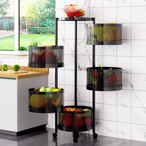 Chariot De Cuisine Rotatif 3 étages Avec Roues - Étagère Rangement Acier 28x28x94 Cm - Mobile Et Pratique Pour Salle De Bain, Balcon