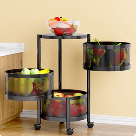Étagères de rangement rotatives pour cuisine, paniers de rangement à 3 niveaux pour fruits et légumes, étagères amovibles multicouches - Noir