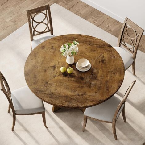 Table Ronde - Table à Manger Base Bois - Grand Plateau MDF - Table à Manger Style Contemporain - 120x76cm - marron (1/5)