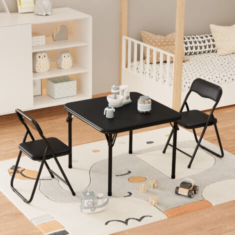 Ensemble Table et chaises carrées Pliantes pour Enfants, 3 pièces pour Les Tout-Petits,Salle à Manger, étudier,Jouer au Dessin,Noir (1/5)
