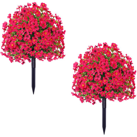 Lot de 2 boules de buis artificielles avec fleurs colorées, piquets de sol, résistantes aux UV, pour jardin, cour, patio, Jaune (1/5)