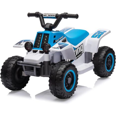 Quad Électrique Enfant 6V, Voiture Électrique pour Enfants avec LED Et Musique, 1,8 km/h avec Klaxon, Démarrage par Un Bouton, Longue Autonomie, ATV pour Enfants 3+ Ans,Bleu et blanc (1/5)