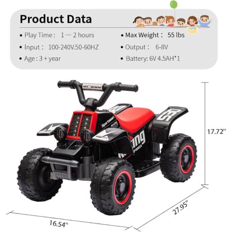 Quad Électrique Enfant MAMIZO 6V Bleu - Voiture Enfant 3 Km/h Avec MP3, Phares Et USB