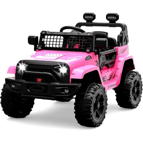 Voiture électrique Enfant, 12 V Voiture électrique Enfants avec Suspension à Ressort, lumières LED, Bluetooth, 2 Vitesses pour de 3 à 8 Ans,Rose