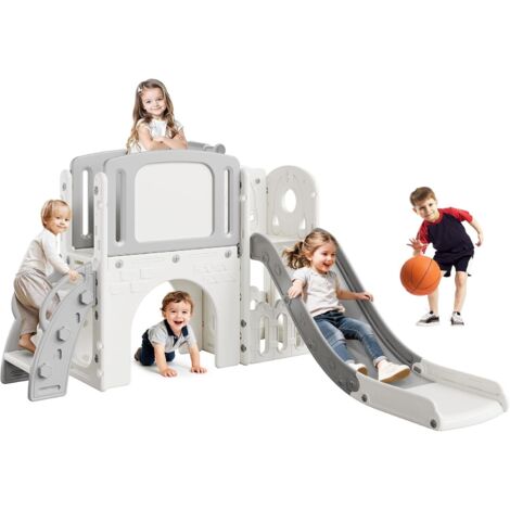 AIYAPLAY - Toboggan 7-en-1 Pour Enfant - Panier Basket, Tunnel, Tableau, Escalade - Intérieur/Extérieur - Dès 1-3 Ans