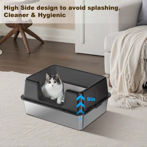 M Liti re Pour Chat En Acier Inoxydable Avec Couvercle 50 X 35 X 21 5 m-liti-re-pour-chat-en-acier-inoxydable-avec-couvercle-50-x-35-x-21-5