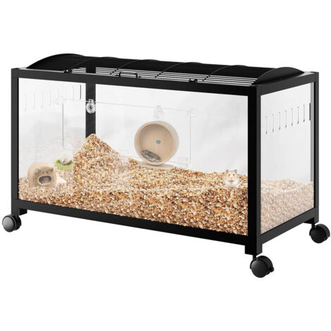 Cage XXL en métal et verre acrylique - Vue panoramique à 360° - Pour hamsters, rats, cochons d'Inde - 97 x 47 x 50 cm - Avec ventilation - Transparent - Noir