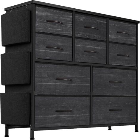 Commode 10 tiroirs en tissu avec poignées, cadre en métal, armoire de rangement pour chambre à coucher, gris (1/5)