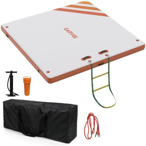 Plateforme flottante gonflable ultra-stable 3×3 m – Île antidérapante avec échelle – Parfaite pour piscine, lac, plage