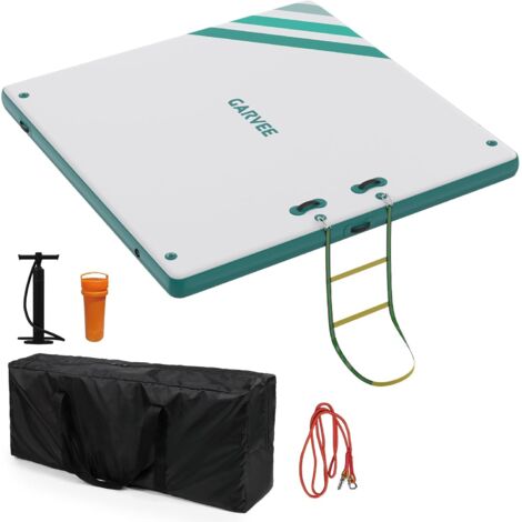 Île Flottante Gonflable Ultra, Stable en PVC, Plateforme Adulte avec Échelle, Surface Antidérapante, Ancres, Antidérapant, Pompe à Air Inclus, Sac, 2.41.8m (1/5)