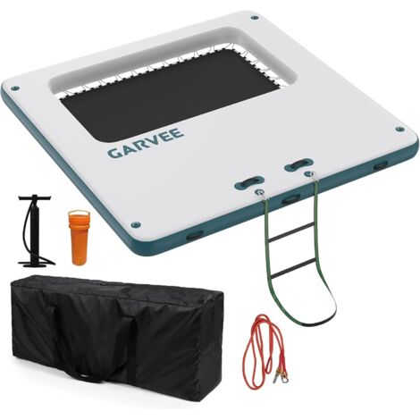 Ponton Flottant Gonflable En Pvc De 3 X 3 M, Plateforme Carrée Avec Zone De Baignade En Filet, Revêtement Antidérapant En Eva Et Échelle De Corde (1/5)