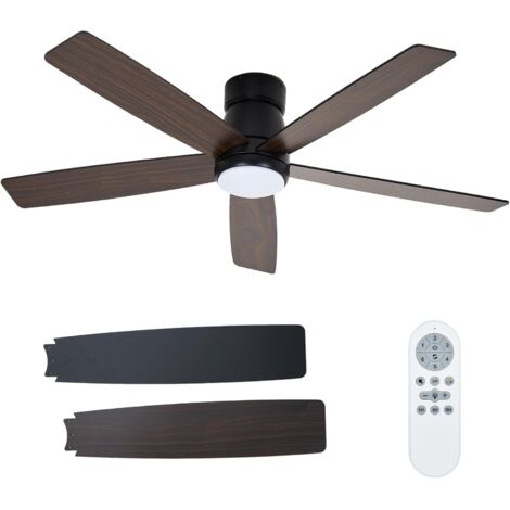 52" Ventilateur de Plafond avec Éclairage LED Intégré, Moteur CC Réversible et Silencieux, Température Tricolore, 6 Vitesses, Minuterie, Télécommande(Noir Fixé Au Plafond)