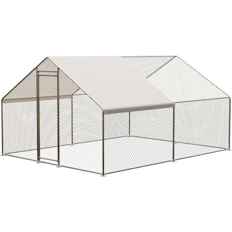 Grand Poulailler Métallique en Acier Galvanisé, Toit Imperméable, Anti-UV, Parc Grillagé Portable pour Poules Lapins 3x4x2m, Argenté