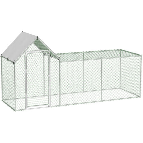Grand Poulailler Métallique en Acier Galvanisé, Toit Imperméable, Anti-UV, Parc Grillagé Portable pour Poules Lapins 3x1x1m, Argenté