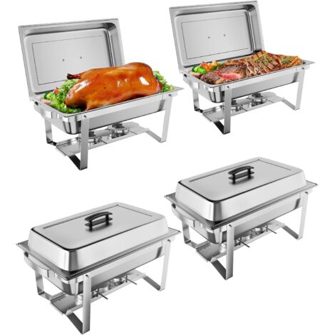 Lot de 4 Chauffes-plats Rectangulaires 8QT – Buffet & Traiteur Acier Inoxydable NSF, Pliables, Idéal Fêtes & Réceptions