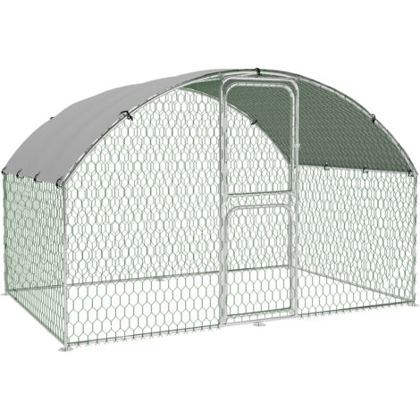 Grand Poulailler Métallique en Acier Galvanisé, Toit Imperméable, Anti-UV, Parc Grillagé Portable, Portes voûtées, 3x2x2m, Argenté