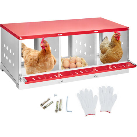 Pondoir Poules Pondeuses 3 Compartiments, Aération Intégrée, Murale / Sol, Résiste Aux Coups De Bec , Ramassage Facile Des Œufs, Sans Couvercle (1/5)