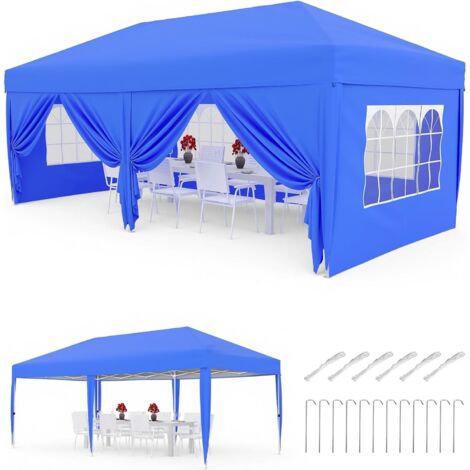 Oxford 420D Gazebo Pliant en Tissu, 6 Panneaux Latéraux, Protection UV 50+, 3 Positions de Hauteur Réglables, Sac de Rangement, Imperméable et Robuste, 3x6m(Bleu) (1/5)