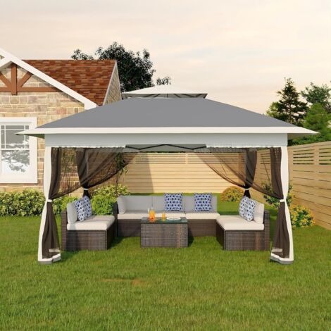 33m Gazebo Pliant à Double Couche avec Moustiquaire, Conception Escamotable, 4 Panneaux Latéraux en Moustiquaire, Hauteur Réglable, Protection UV 50+ (1/5)