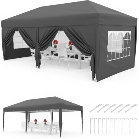Oxford 420D Gazebo Pliant en Tissu, 6 Panneaux Latéraux, Protection UV 50+, 3 Positions de Hauteur Réglables, Sac de Rangement, Imperméable et Robuste, 3x6m(Gris) (1/5)