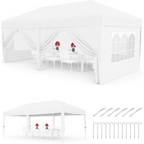 Oxford 420D Gazebo Pliant en Tissu, 6 Panneaux Latéraux, Protection UV 50+, 3 Positions de Hauteur Réglables, Sac de Rangement, Imperméable et Robuste, 3x6m(Blanc) (1/5)