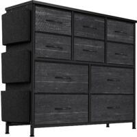 Commode avec 10 Tiroirs en Tissu, Meuble de Rangement à 4 Niveaux, avec Poignées en Métal, Style Industriel, GRIS/NOIR,9989CM