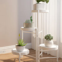 Support Plantes Intérieur Étagère 4 Niveaux Porte Plante Intérieur et Porte Plante Extérieur, Étagère Plante en Métal Blanc pour Petites Plantes, Supports de Pots de Fleurs pour Salon