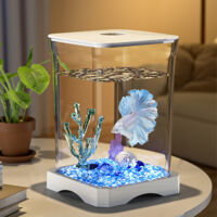 Lunsy – Mini aquarium rectangulaire pour Betta – Kit d'aquarium avec trou d'alimentation et lumière intégrée – Dimensions 11.8 x 11.8 x 17.7 cm – Blanc