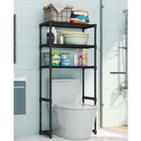 Lunsy – Étagère de rangement au-dessus des toilettes 3 niveaux – Acier au carbone – Montage au sol sans perçage – Optimise l'espace salle de bain