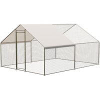 Grand Poulailler Métallique en Acier Galvanisé, Toit Imperméable, Anti-UV, Parc Grillagé Portable pour Poules Lapins 3x4x2m, Argenté