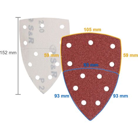 60 Feuilles Abrasives Triangles Papier Poncage Triangulaire Ponceuse Mouse Delta, 105 x152 mm, Grain P40/60/80/120/180/240