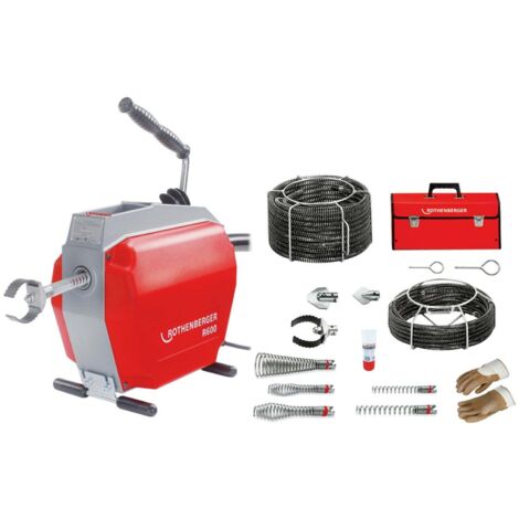 Rothenberger R600 Rohrreinigungsmaschine 690 W 16 - 22 mm  ( 19173 ) + Spiralen Werkzeug Set