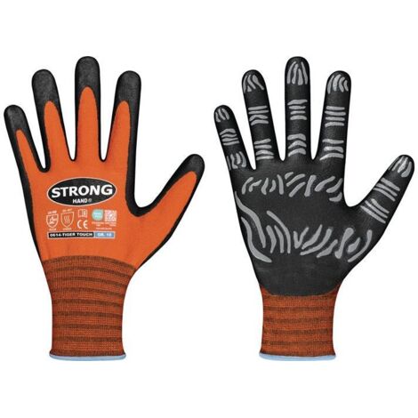 Handschuhe TIGER TOUCH Größe 10 orange/schwarz 92% Polyamid / 8% Elastan, Nitrilschaum EN 21420,EN 388,EN 407 PSA-Kategorie II
