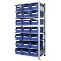 Steckregal H2000xB1000xT500mm Anbauregal 8 Stahlböden 21 x Gr. 2 blau