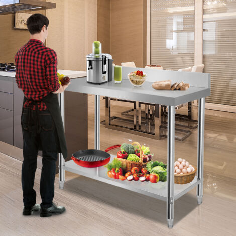Tavolo Da Lavoro In Acciaio Inox 100x60x85 Cm - Con Ripiano E Alzata, Per Cucina Professionale O Casa - Foto 8