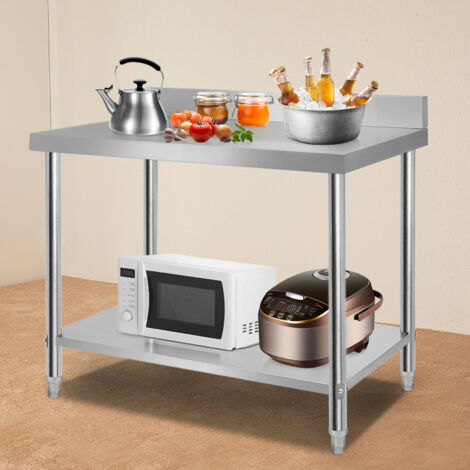 Tavolo Da Lavoro In Acciaio Inox 100x60x85 Cm - Con Ripiano E Alzata, Per Cucina Professionale O Casa - Foto 7