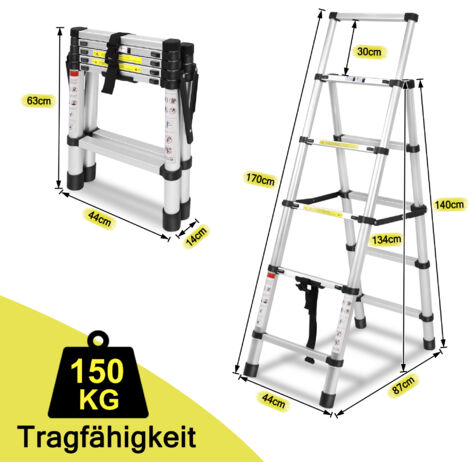 Scala Telescopica 18.4 Piedi (5.6m) – Pieghevole In Alluminio, Telaio Ad A, Argento