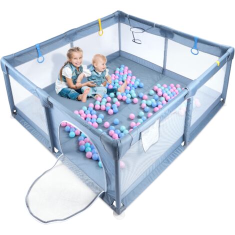 GYMAX Recinto Gioco Per Bambini 200x180 Cm – Box Con Rete, 50 Palline Ocean E Anelli, Per 0-3 Anni (Verde)