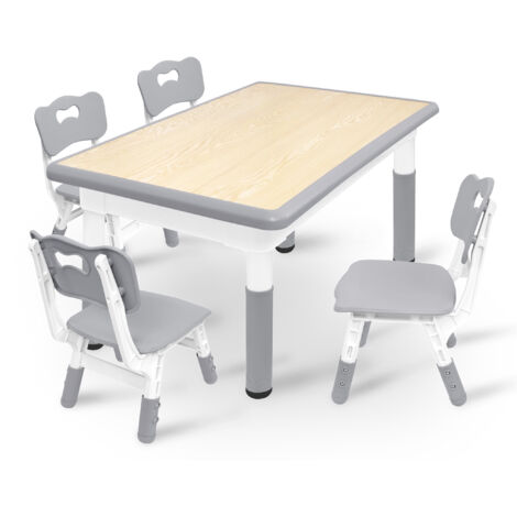 Set Tavolo E 4 Sedie Per Bambini Regolabile In Altezza – HDPE E ABS, 120x60 Cm, Per Età 2-10 Anni, Grigio