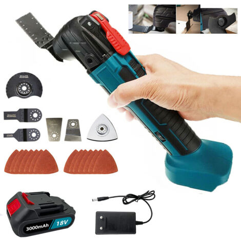 Multifunktionswerkzeuge,Kabelloses, bürstenloses, oszillierendes Multitool, Schleifer, Cutter, Schleifer, Säge, 6-Gang-Klinge als + 17-teiliges Zubehör + 1x3,0-A-Akku + Ladegerät,Kompatibel mit Makita