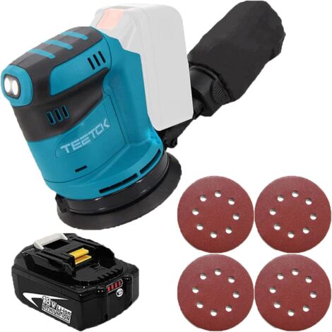 Akku-Exzenterschleifer, zufälliger elektrischer Schleifer,Bürstenlos,mit 125mm 4Pcs Schleifpapier 2X 5.5Ah Batterien, für Holz, Polieren, Schleifen,Kompatibel mit Makita-Akku (Ladegerät nicht im Liefe (1/5)